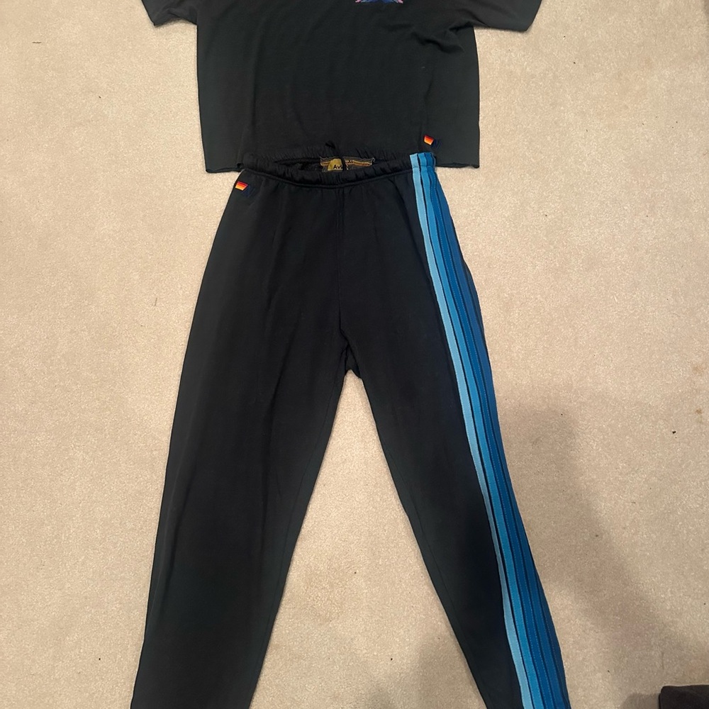 Aviator Nation Dark Navy and Blue Striped Sweatset